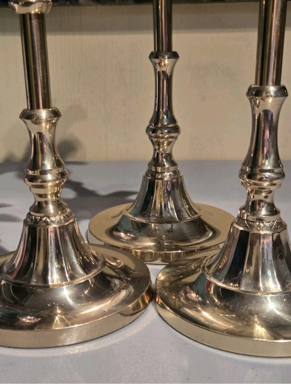 3 Piece Brass Candlestick Holders - Picture 6 of 7